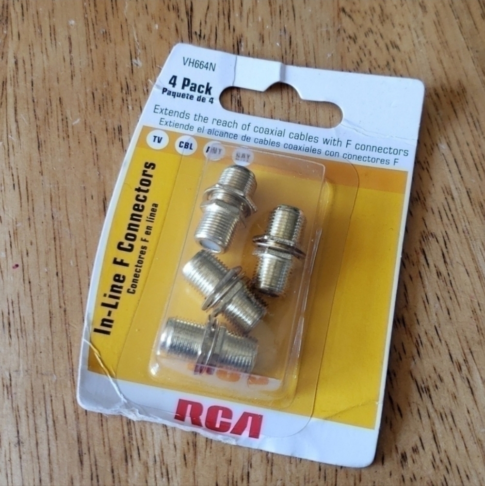 RCA Coaxe Cable In Line F Connector 4 In Package New